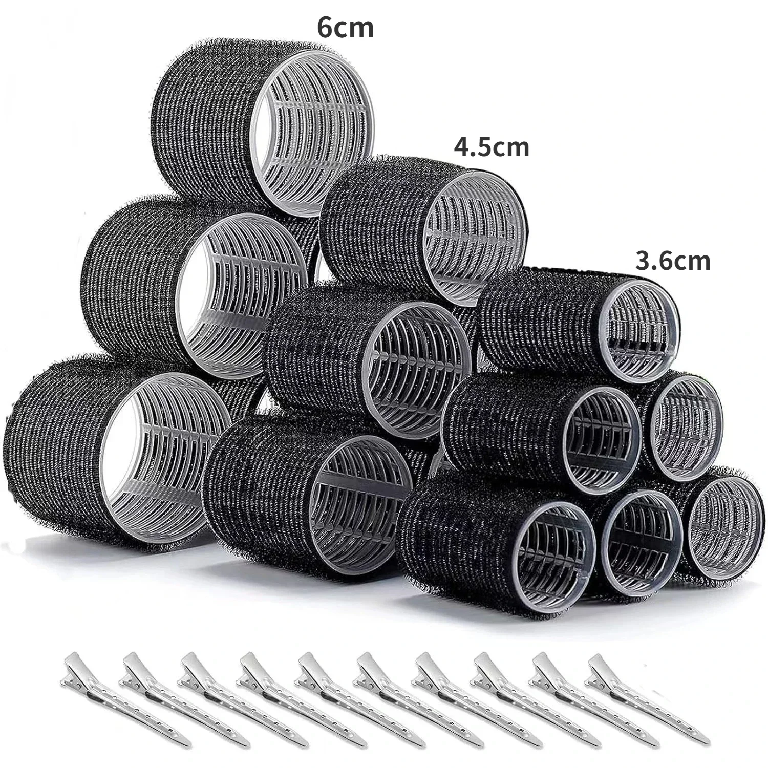 28pcs/Set Hair Rollers Set 18pcs Plastic Self Grip Hair Curlers 3 Sizes Hair Roller 10pcs Metal Clips DIY Hairdressing Tools: Red