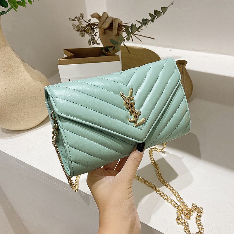 Nova marca de luxo bolsa de corrente feminina um ombro mensageiro saco moda estilo ocidental carteiro saco elegante diamante mini: green