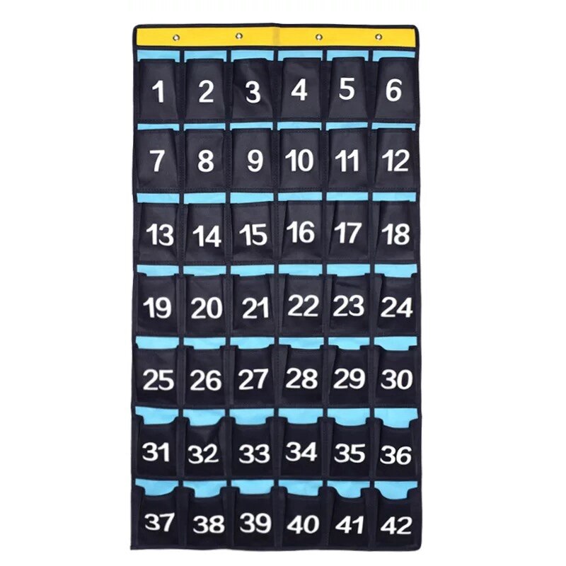 56 Pockets Waterproof Oxford Fabric Storage Hanging Bag Numbered Classroom Charts For Cell Phones Organizers Purple Blue Navy: 42 grid