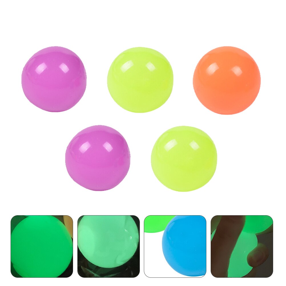 5Pcs Glow Balls Wall Sticky Stress Relief Toys (Random Color)
