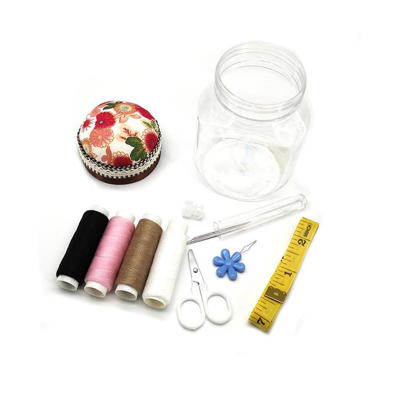 Portable Home Travel Sewing Kits Box Sewing Pattern Fabric Pincushion Needle Threader Threads Sewing Scissors Sewing Tools: 1
