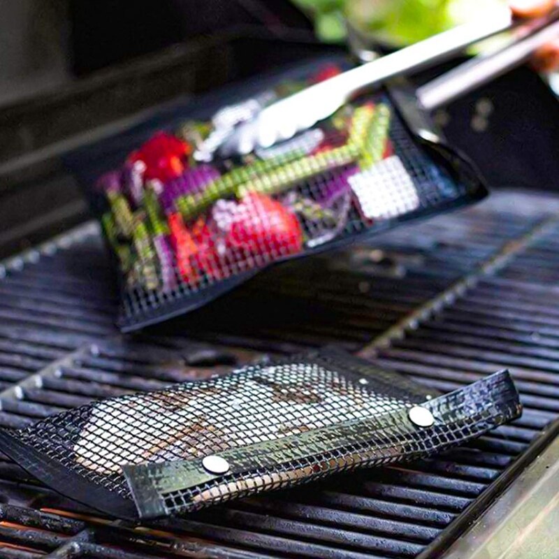 Borsa a rete per griglia per barbecue, borsa per griglia per barbecue antiaderente griglia riutilizzabile e facile da pulire borsa per griglia antiaderente con spazzola