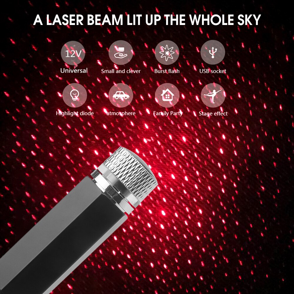 Adjustable USB LED Light Interior Car Roof Galaxy Star Adjustable Lighting Effects Light Projector Atmosphere Decorative Lamp