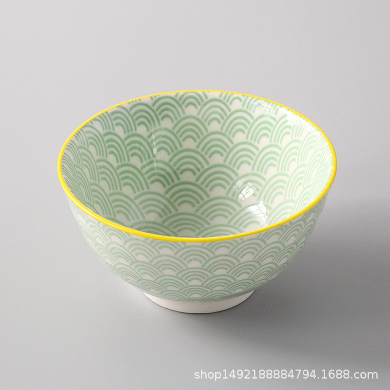 Bol à riz fileté de 4.5 pouces, petit bol de ménage à salade en céramique de Style japonais vaisselle accessoires de cuisine bol Ramen: GRAY