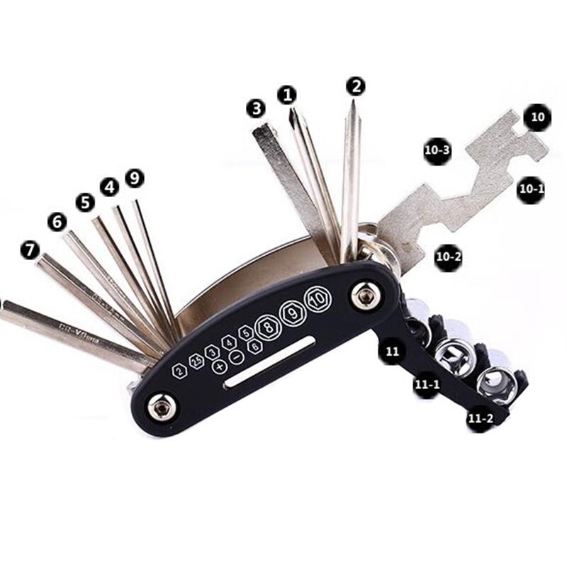 Kit d'outils de réparation de vélo Multi vélo 15 en 1 Kit de tournevis à rayons hexagonaux clé à outils de Cycle de montagne noir
