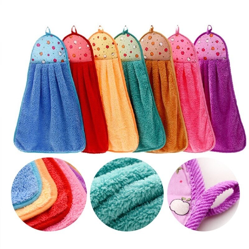 1 pièces petite serviette en peluche pépinière suspendus cuisine salle de bain épais chiffon doux essuyer serviette coton anti-huile-adhésif vaisselle lavage à séchage rapide