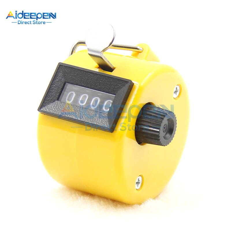 Hand-held Mechanische 4 Digit Teller Plastic/Metalen Tally Counter Palm Clicker Nummer Tellen Voor Data Statistieken Cargo opruimen: Plastic yellow