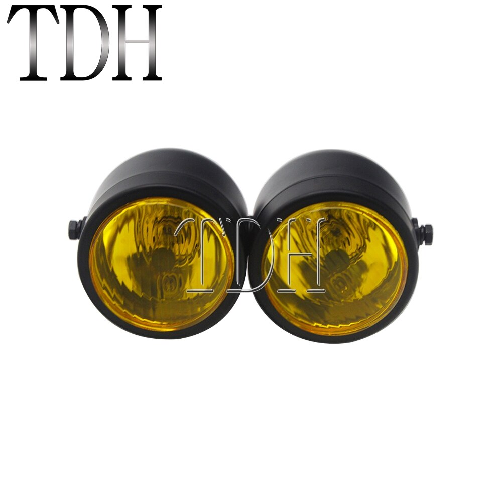 Motorcycle Retro Headlight Mesh Grill Twin Dual Cafe Racer Front Head Light Lamp Bracket Mask Kits For Harley Dirt Bikes: A black yellow
