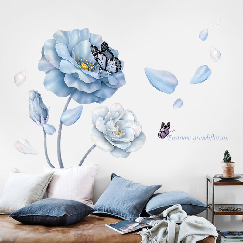 Studie Woonkamer Gang Hal Familie Slaapkamer Decoratie Creatieve Persoonlijkheid 3D Muur Plakken Blauwe Rozen Bloemen