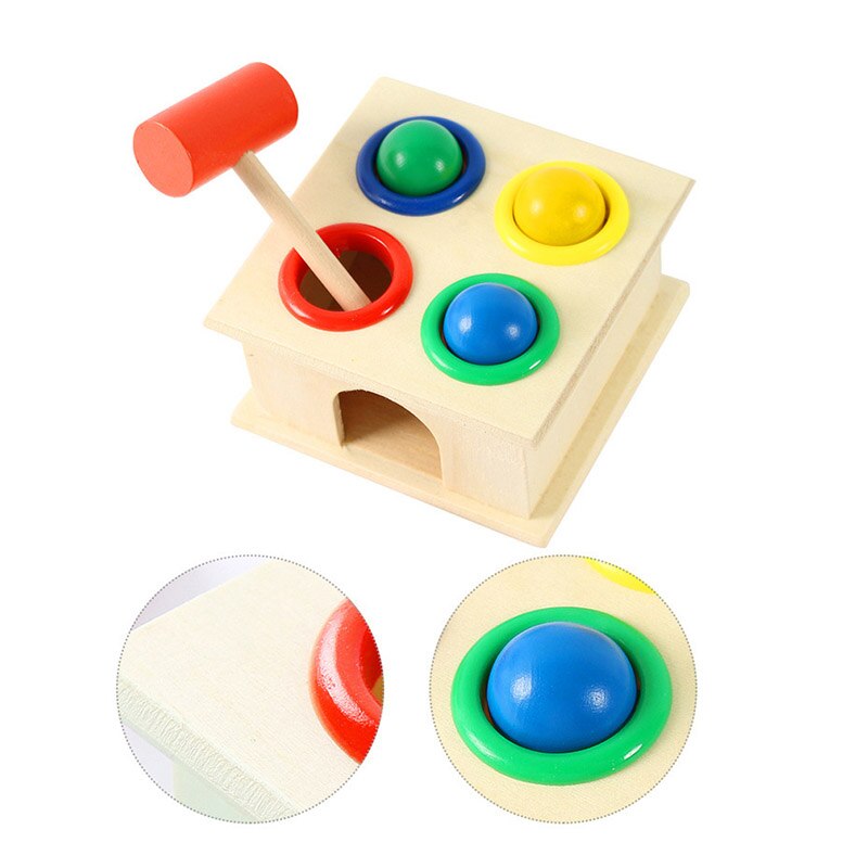 1Stck Baby Hammer Ball Spielzeug 4 See Nette Natur Farbe Quadratischen Tisch Holz Hammer Ball Spiel FrüHenne Bildung für Baby freundlicher