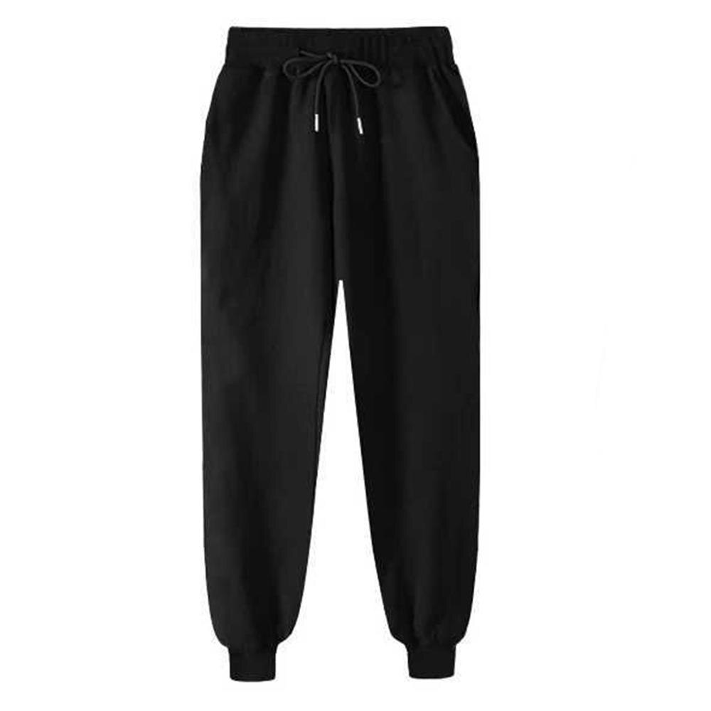 Femmes couleur unie en cours d'exécution Harem pantalon avec poche décontracté taille moyenne Sport élastique taille bande pantalon de survêtement pour femme: Black / XXL