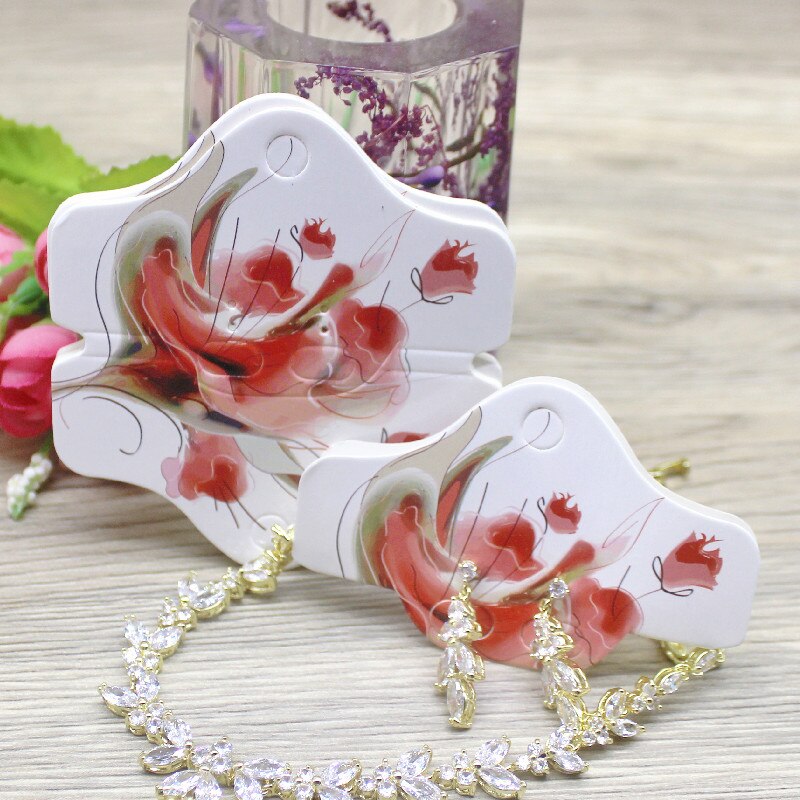 Lote de 50 Uds de horquillas de papel de varios estilos, tarjetas para exhibir joyería, collar, pendiente, colgante, tarjeta, 8x8,5 cm: flowerdream / 50CARD50BAG