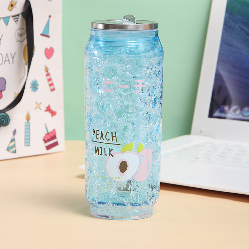 Śliczne dwuwarstwowa plastikowa butelka wody koksowniczej zgnieciona słoma lodowa 450ml kubek BPA bezpłatne naciskać pokrywa podróż oraz wycieczka Puchar prezent urodzinowy: niebo niebieski