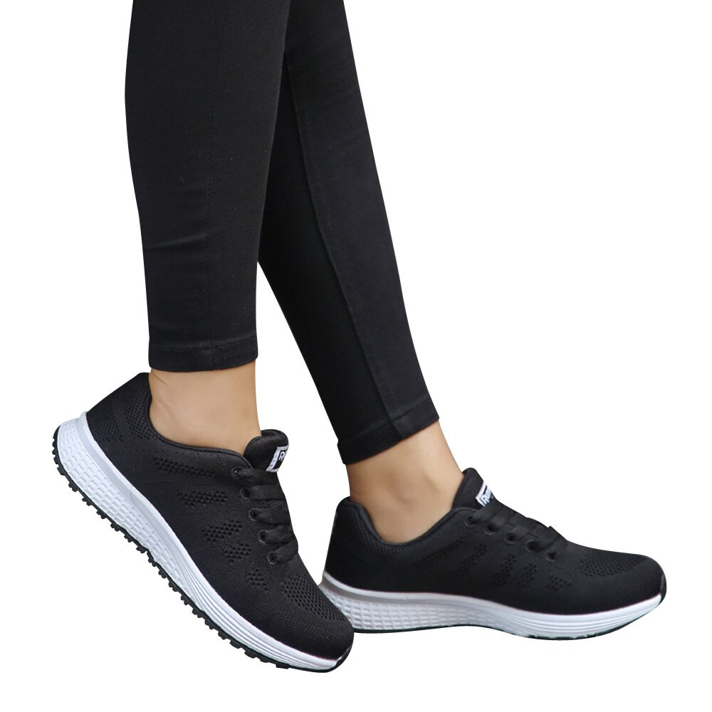 Sneakers Women Sport Shoes Lace-up Running Shoes Woman Flying Weaving Mesh Round Cross Straps Female Flat Sneakers Кроссовки @40