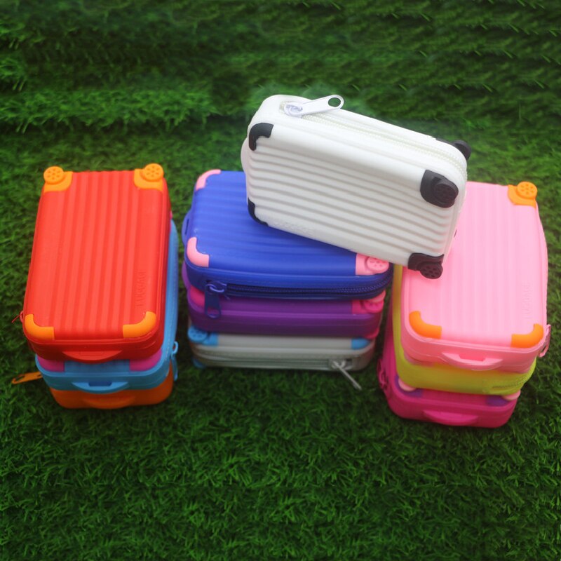 Silicone Coin Purse Suitcase Card Bag Waterproof Small Soft Zipper Storage Bag Girls Cute Funny Coin Purse Wallet Candy Color