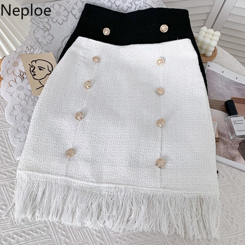 Neploe minikjol damkläder koreanska #39 de mujer tofsar tweed bodycon kjolar vit svart  y2k kjol