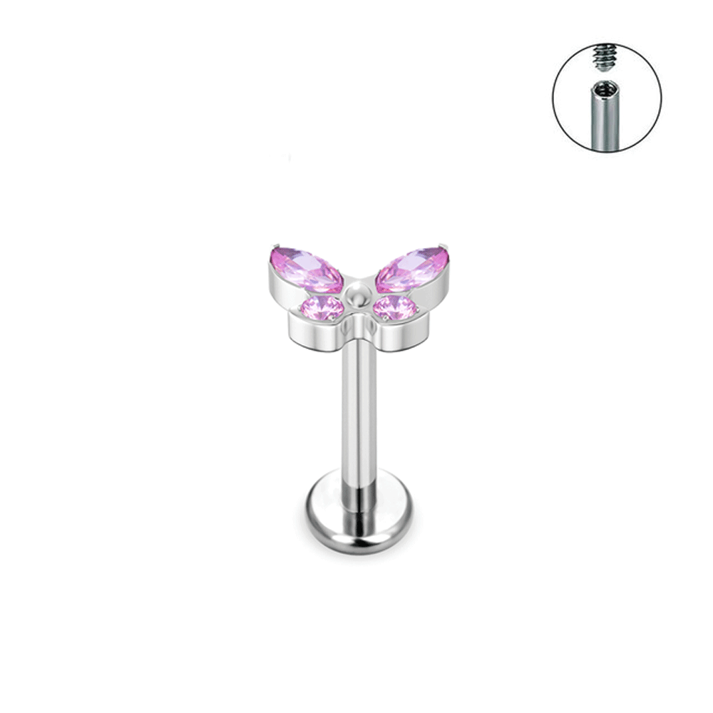 G23 joyería de titanio oreja Stud mariposa CZ piedras labio nariz Piercing pendiente cartílago de la oreja Tragus anillos para mujeres Daith: Morado / PLATEADO