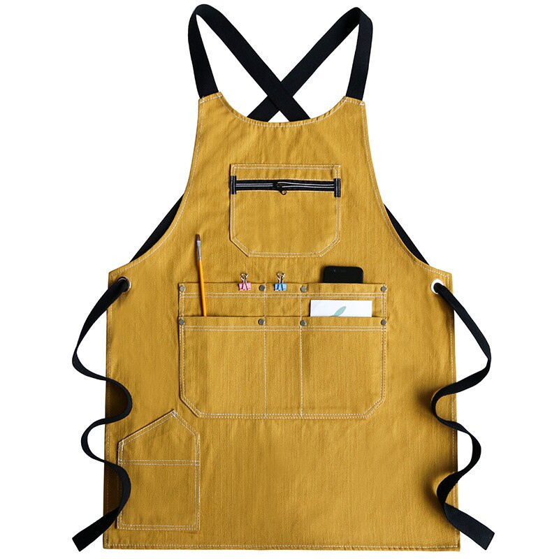 Solid Denim Pocket Bibs House Cleaning Working Coffee Pinafore Canvas Apron Kitchen Accessories Shop Cooking Baking Accessories: 2WQ-46457-003
