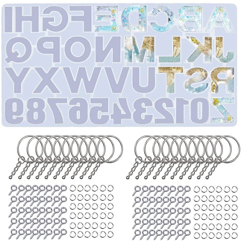 221 pièces Alphabet résine Silicone moules mis en arrière coulée lettre numéro époxy moules pour résine