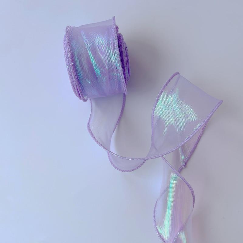Cinta de Organza de seda con borde ondulado de arcoíris, Material de lazo, cintas de encaje, adorno para el pelo, tela de costura, decoración de ropa, 4CM/10 yardas: Láser brillante