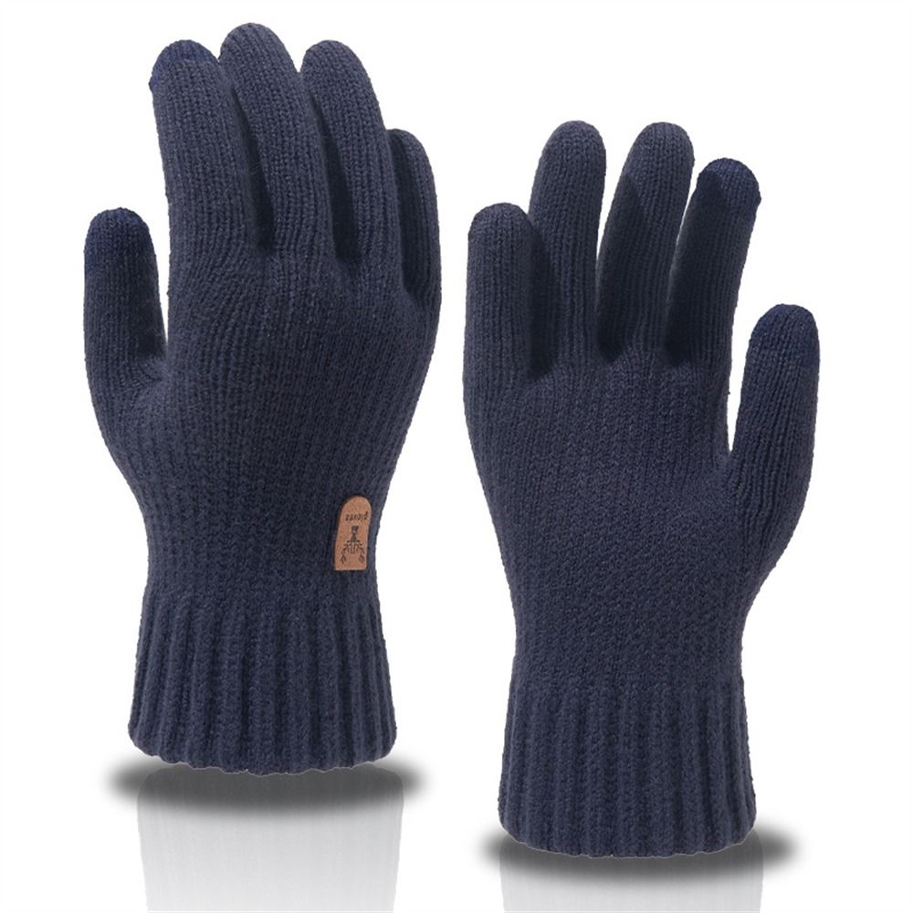 Guantes de punto de para hombre, manopla gruesa y cálida de lana y Cachemira, Color sólido, ideal para negocios, Invierno: Azul
