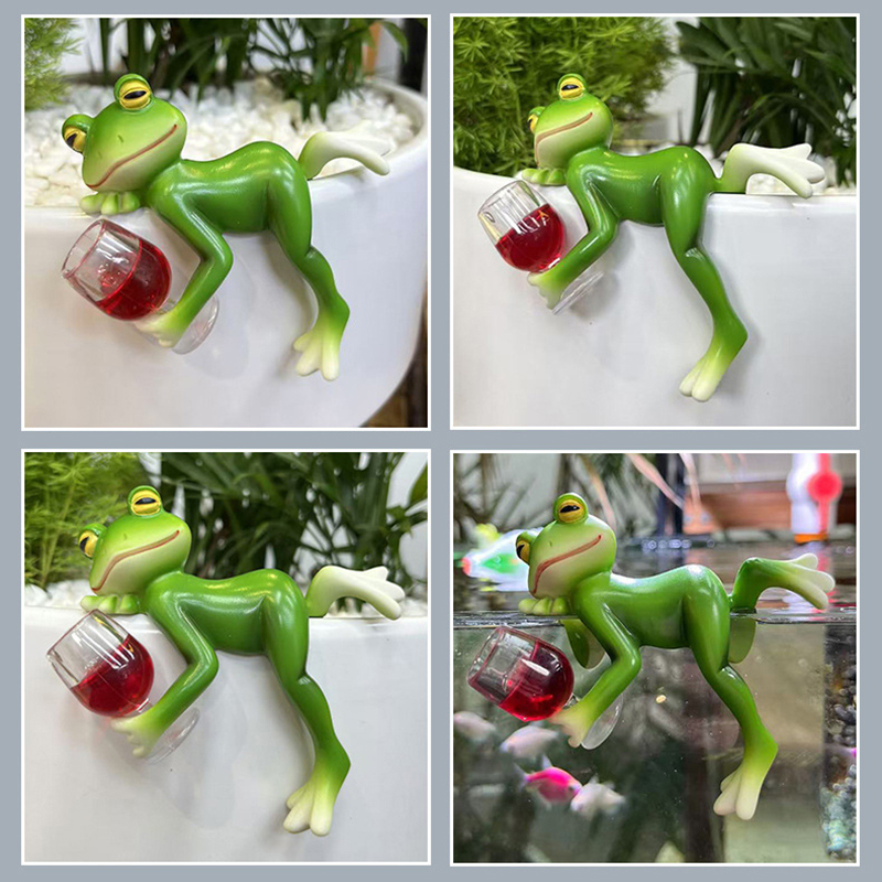 Pot de fleur suspendu bord grenouille, ornements décoratifs en résine, pendentif d'aquarium en verre, artisanat Miniature