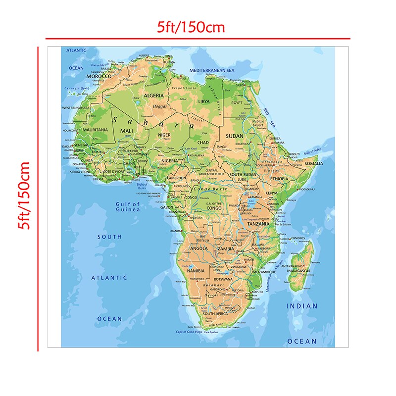 150*150cm African Topographic Map Non-woven Canvas Painting World Maps for Wall for School Supplies Home Decoration
