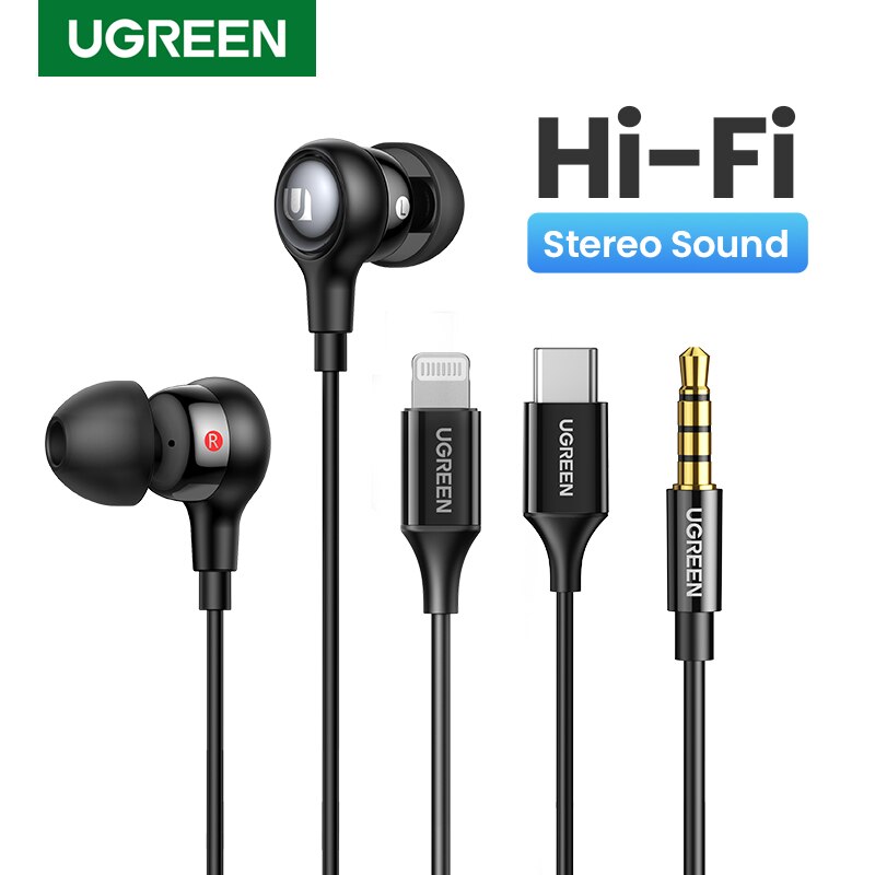 Ugreen Aux Oortelefoons, 3.5Mm Usb Type C Wired Hoofdtelefoon Geluidsisolerende Volumeregeling Microfoon Voor Android MP3/MP4