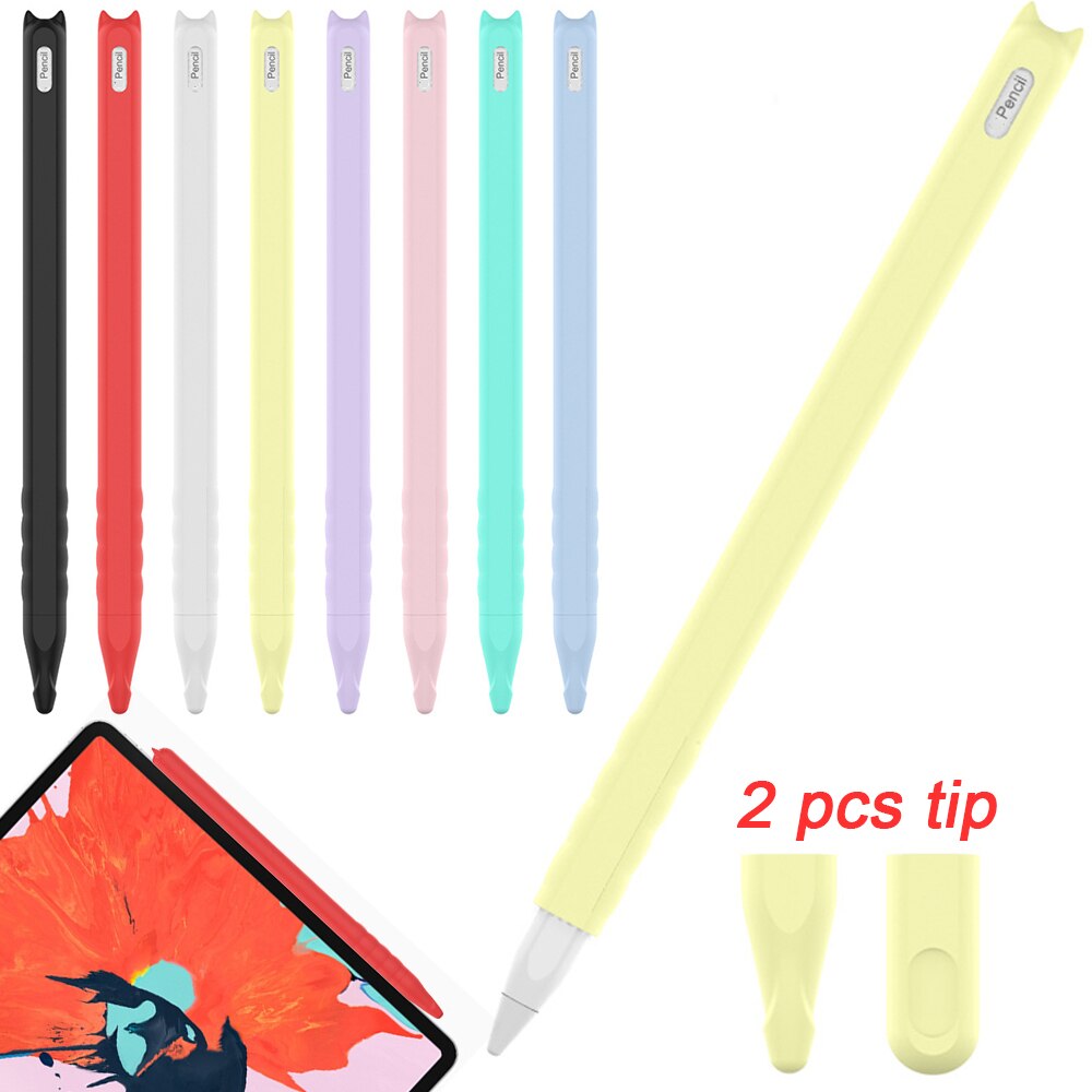 1 pc capa de silicone macio nib capa manga envoltório à prova de poeira doces cor ponta titular pele protetora para apple pencil 2 ipad pro