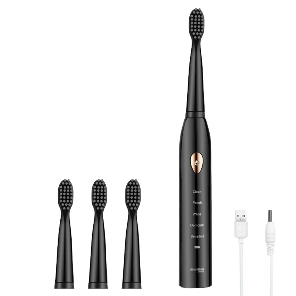 Poderoso ultra sônico sonic escova de dentes elétrica carga usb recarregável escovas de dentes lavável branqueamento eletrônico escova de dentes: Set C 4 head
