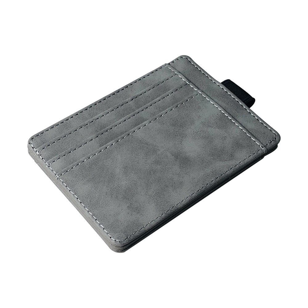 Portable Mini Men's Leather Credit Card Holder Slim Elastic Ribbon Business Cardholder Documents Wallet Coin Purse For Female: Gray