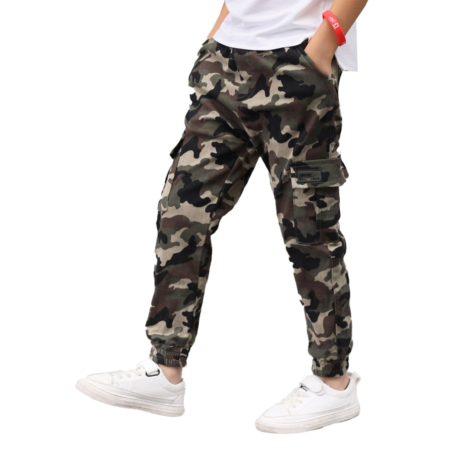 Children Boys Camouflage Pants Casual Cargo Pants Kids Cotton Trousers Elastic Waistband Sport Pants Teenage Boys Sweatpants