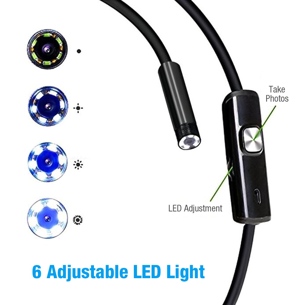 Endoscope IP67 étanche, 6 pièces, lumière LED réglable, USB Type C, caméra pour téléphone Android, 1m 2m 3.5m 5m 10m 7mm