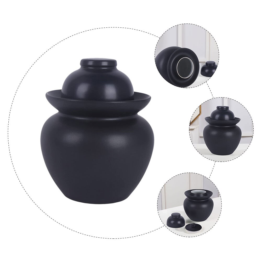 1pc Ceramic Food Container Leak Proof Ceramic Jar for Home Kitchen (Black)