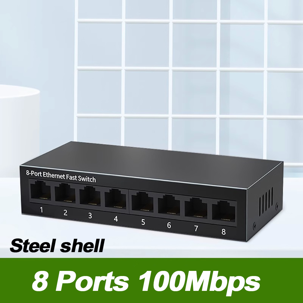 EU PLUG 5/8 Port 10/100Mbps Network Switches Mini Ethernet Fast Network Switch Splitter For Home Office: black