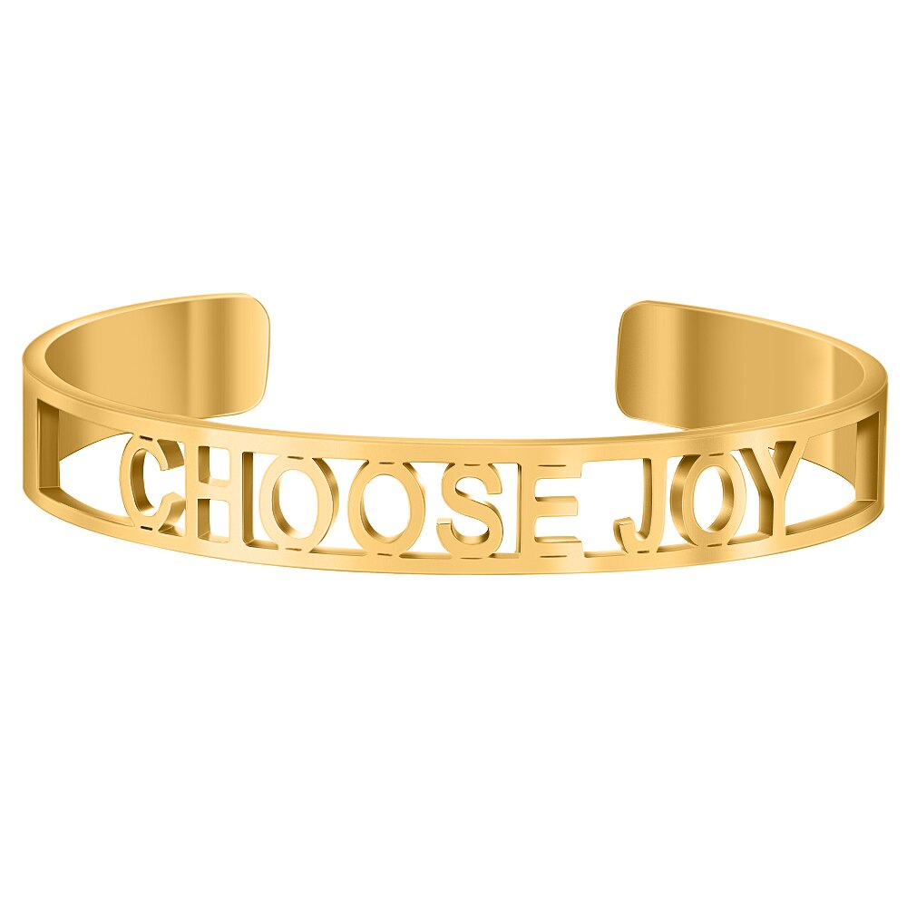 Cor do ouro oco para fora de aço inoxidável palavras inspiradoras positivas mantra mantra mantra pulseira pulseiras para homem presente feminino: CHOOSE JOY