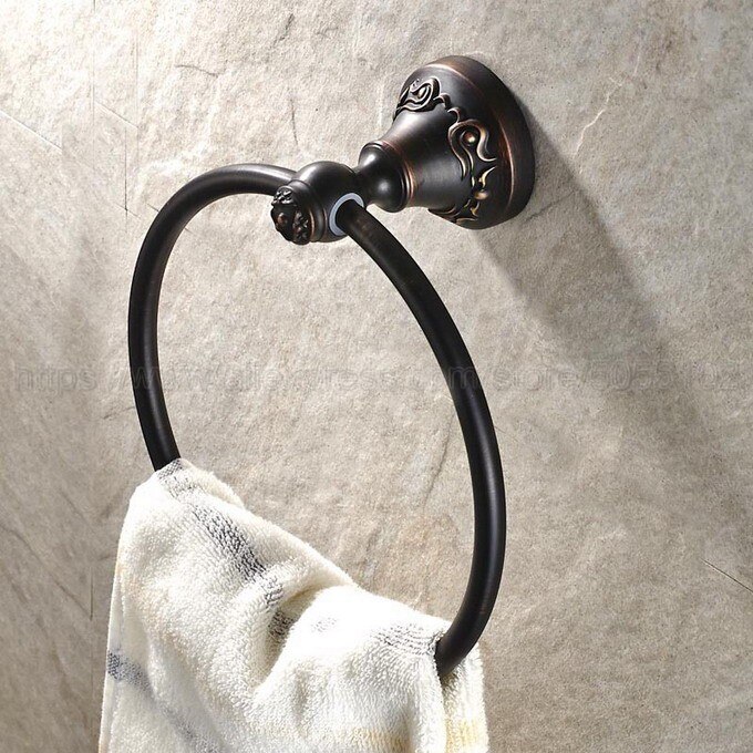 Toallero negro montado en la pared, soporte de bronce antiguo para baño, barra de soporte de papel higiénico para WC, zba446