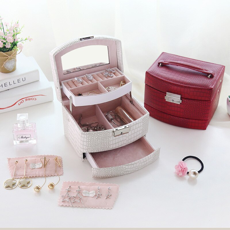 Automatic Jewelry Box 3 layers Jewelry case Jewel Package Storage Holding Ring Necklace Bracelet Earring Festival: white