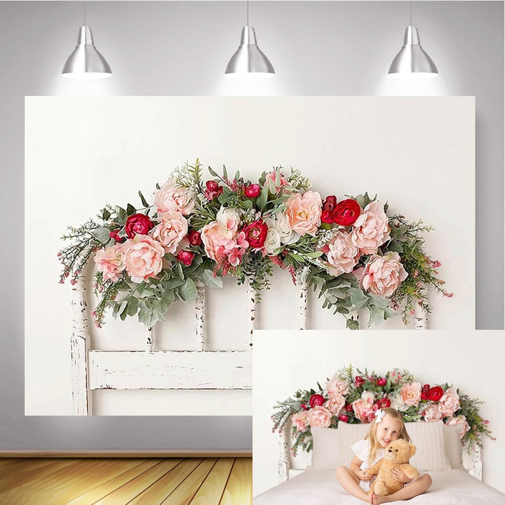 Fleur blanc mur photographie toile de fond tête de lit noël -né Portrait arrière-plan fleurs famille fête vidéo Photocall