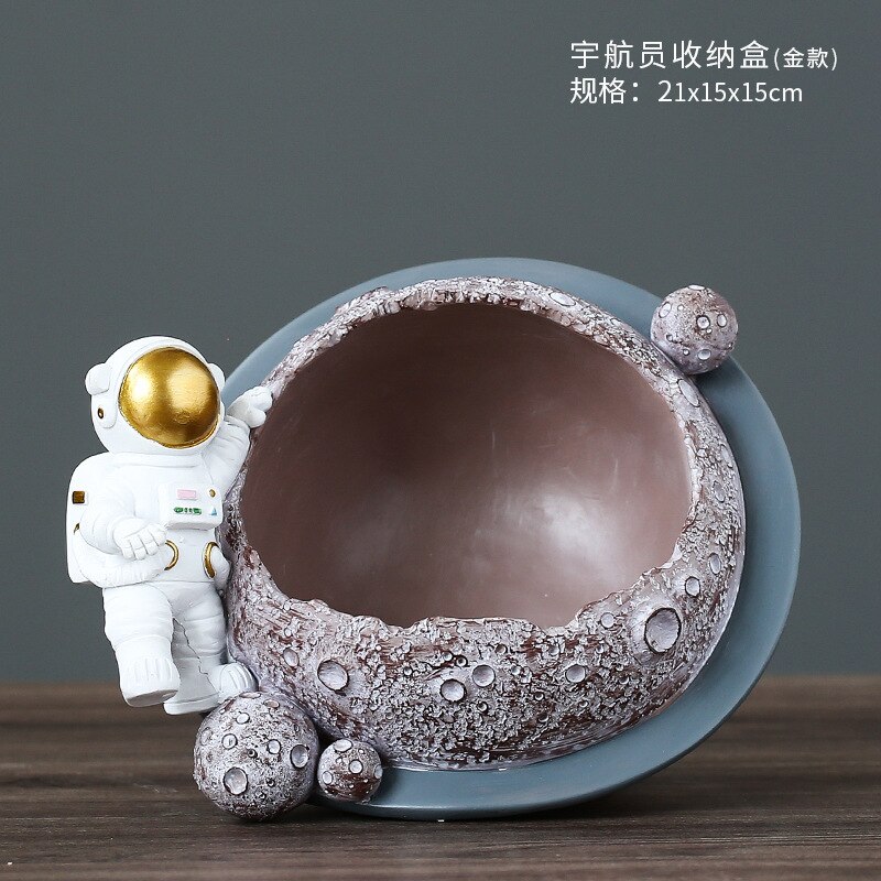 Astronaut Pen Houder Boek Stand Decoratie Veranda Opslag Woonaccessoires Woonkamer Hars Ambachten: Storage box (gold)