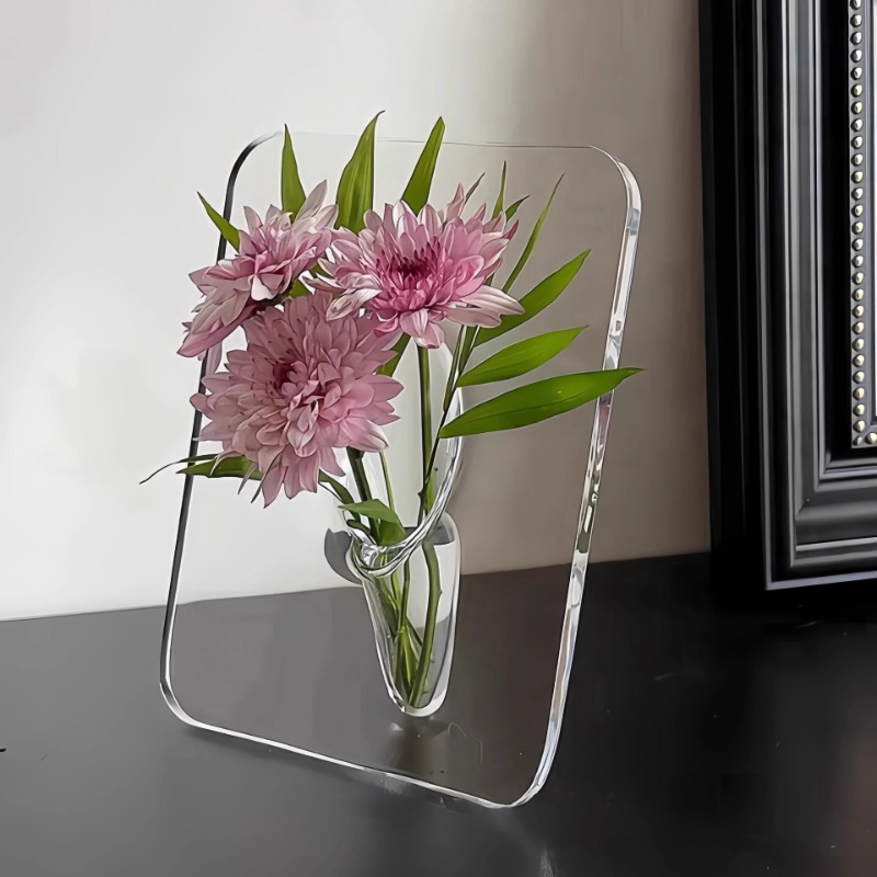 Florero con marco de fotos acrílico, soporte transparente para flores para sala de estar, decoración de mesa, cultivo de agua para plantas, de decoración del hogar: BLANCO