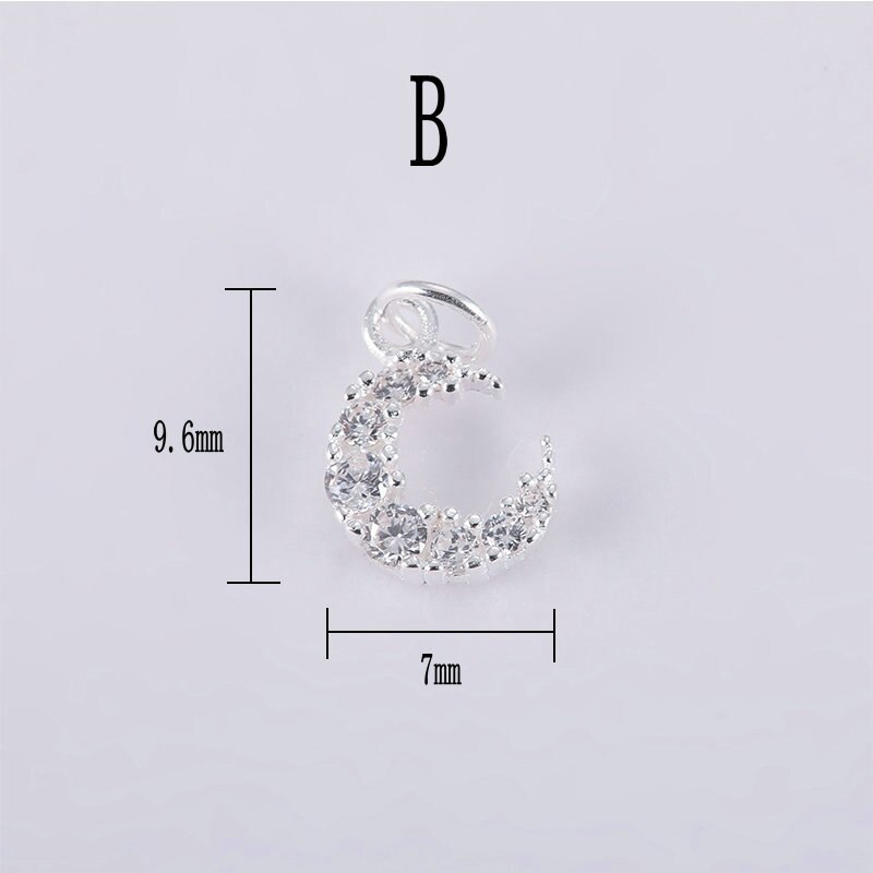 de colgante de luna y estrella único de Plata de Ley 925, Micro embutido cúbico de zirconia, para hacer joyería DIY, collar, pulsera, 1 Uds: B