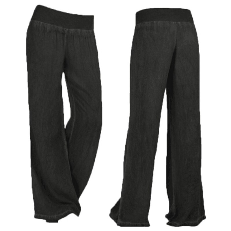 Pantalones finos de pierna ancha para mujer, mallas tobilleras, informales, con cintura elástica, de talla grande, para verano: black / M