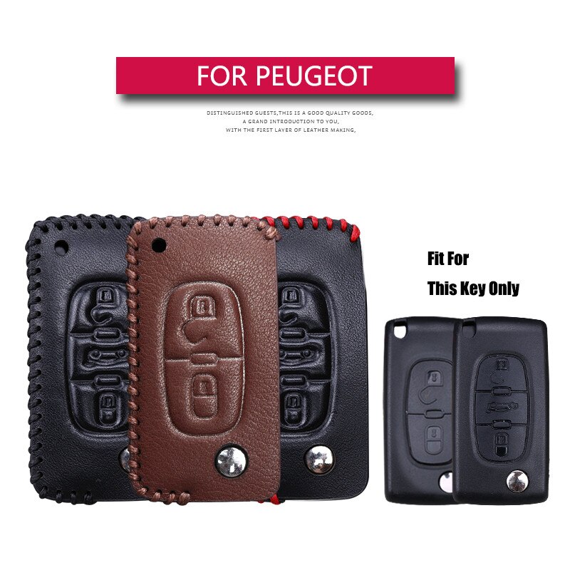 Leather Car Key Case Cover For Peugeot RCZ 107 206 207 208 306 307 308 407 408 Auto Key Bag Shell Protector Accessories