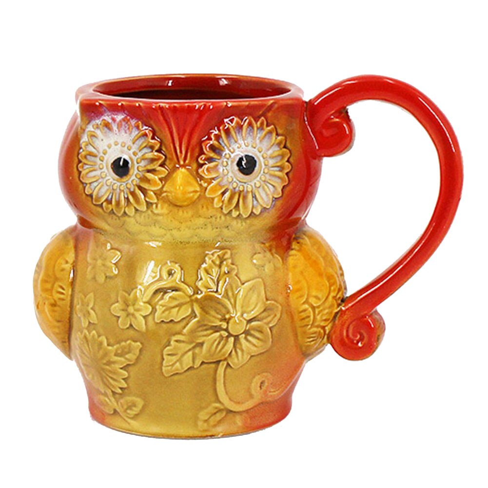 3D Animal café verre mignon tasse hibou imprimé lait café tasse fleur Vase Cocktail en céramique tasses bureau noël Village décor: A6