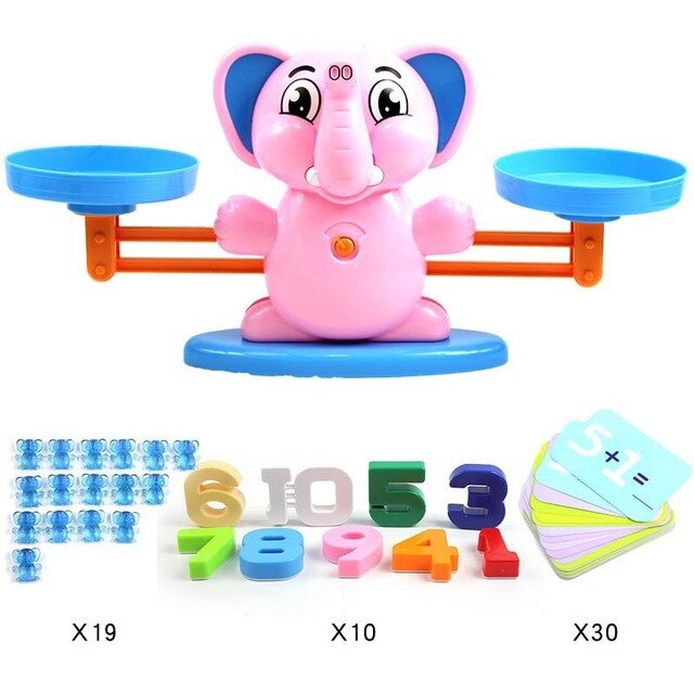 Math Match Game Board Toys Monkey Cat Digital Balance Scale Toy Kids Educational Learning Toy Add Subtract Math Toys Kids: elephant pink