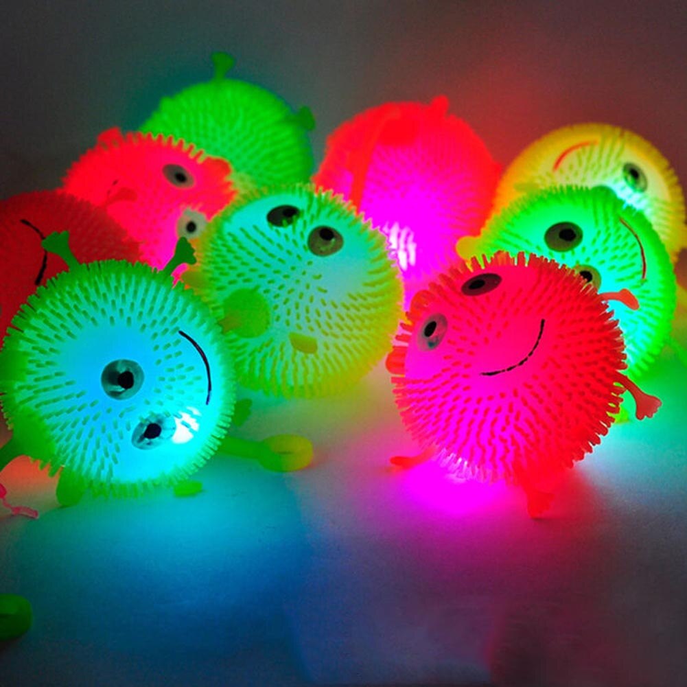 Color Random Flash Led Bouncy Balls Glowing Smile Soft Rubber Ball Toy Luminous Jump Fluffy Ball Toys