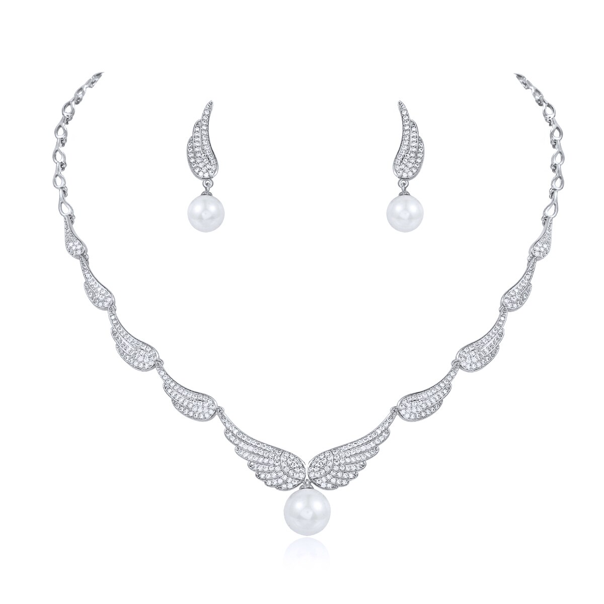 Weimanjingdian Zirconia En Shell Parel Angel Wing Ketting En Oorbel Sieraden Set