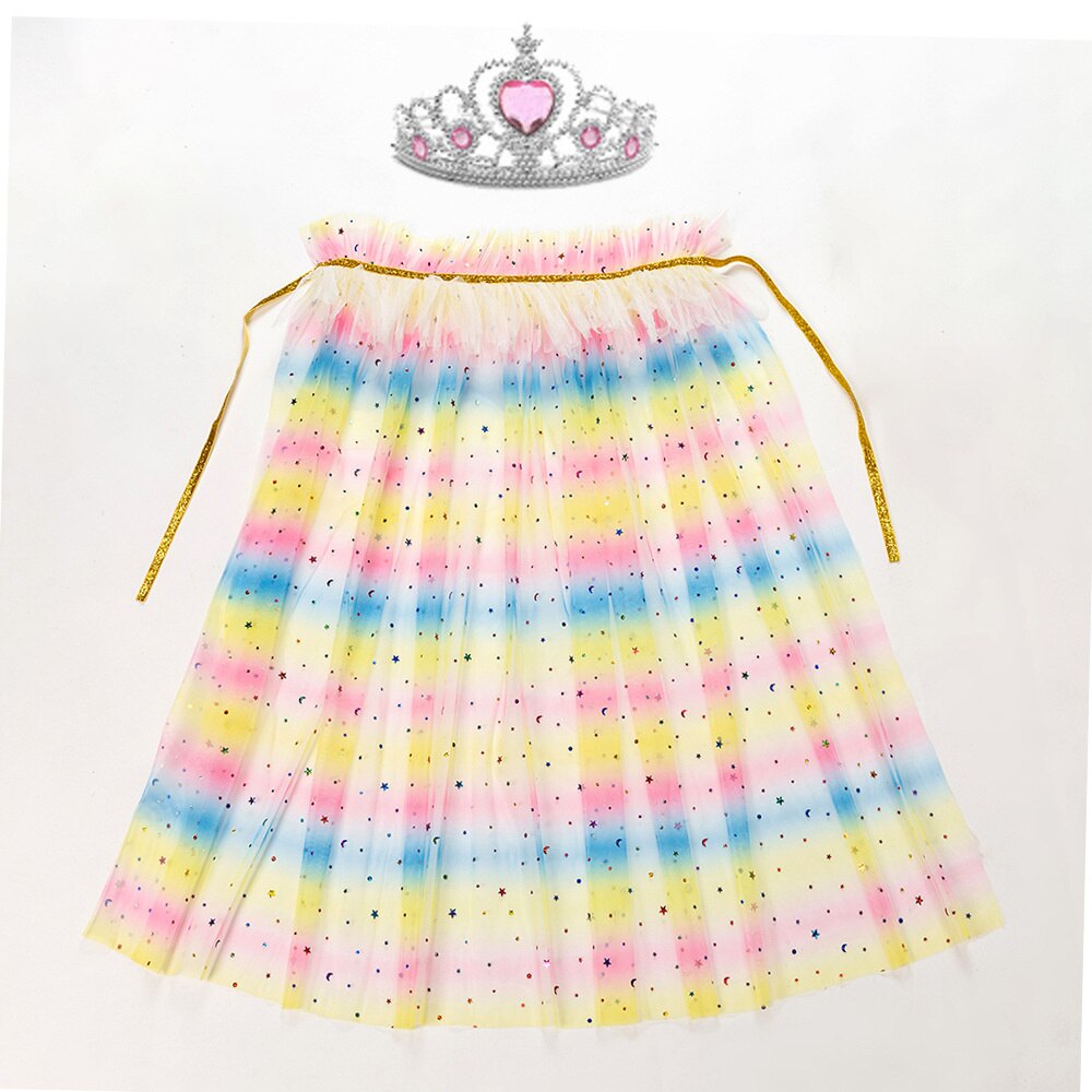 Girls Tutu Cape Girls Halloween Christmas Cloak Beautiful Kids Girls Party Wear Cape Rainbow Star Sequins Capes: Set B