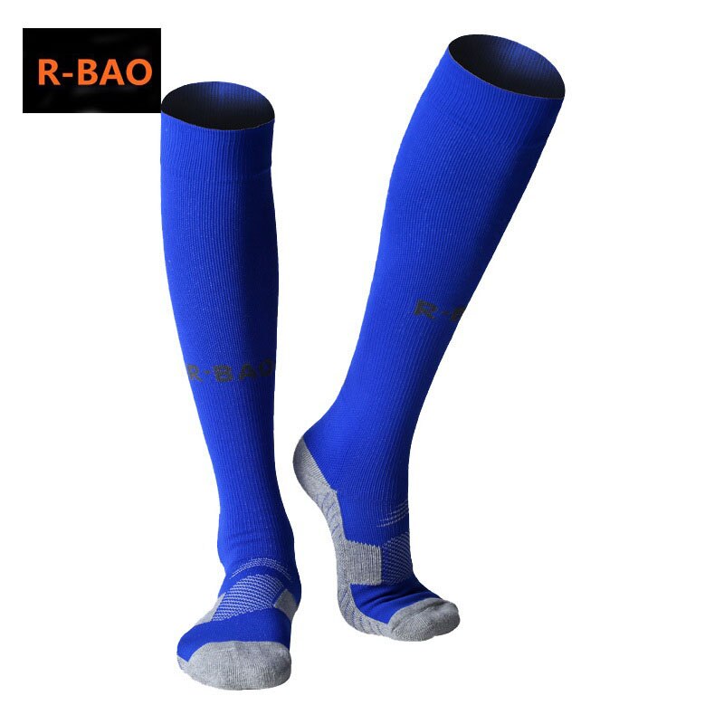R-BAO 1 Pair Cotton Long Soccer Socks Non-slip Sport Football Ankle Leg Shin Guard Compression Protector For Men 39-44: blue